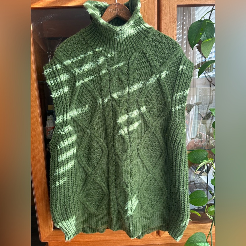 Anthropologie - Cable Knit Sweater - Sleeveless Turtleneck - Moss